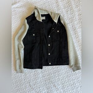 Black and Gray Jean Jacket with Knit Sleeves